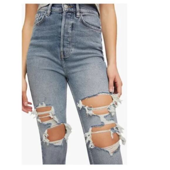 Free People We The Free Denim Distressed Ripped Skinny Button Fly Jeans Size 24 - Picture 16 of 16